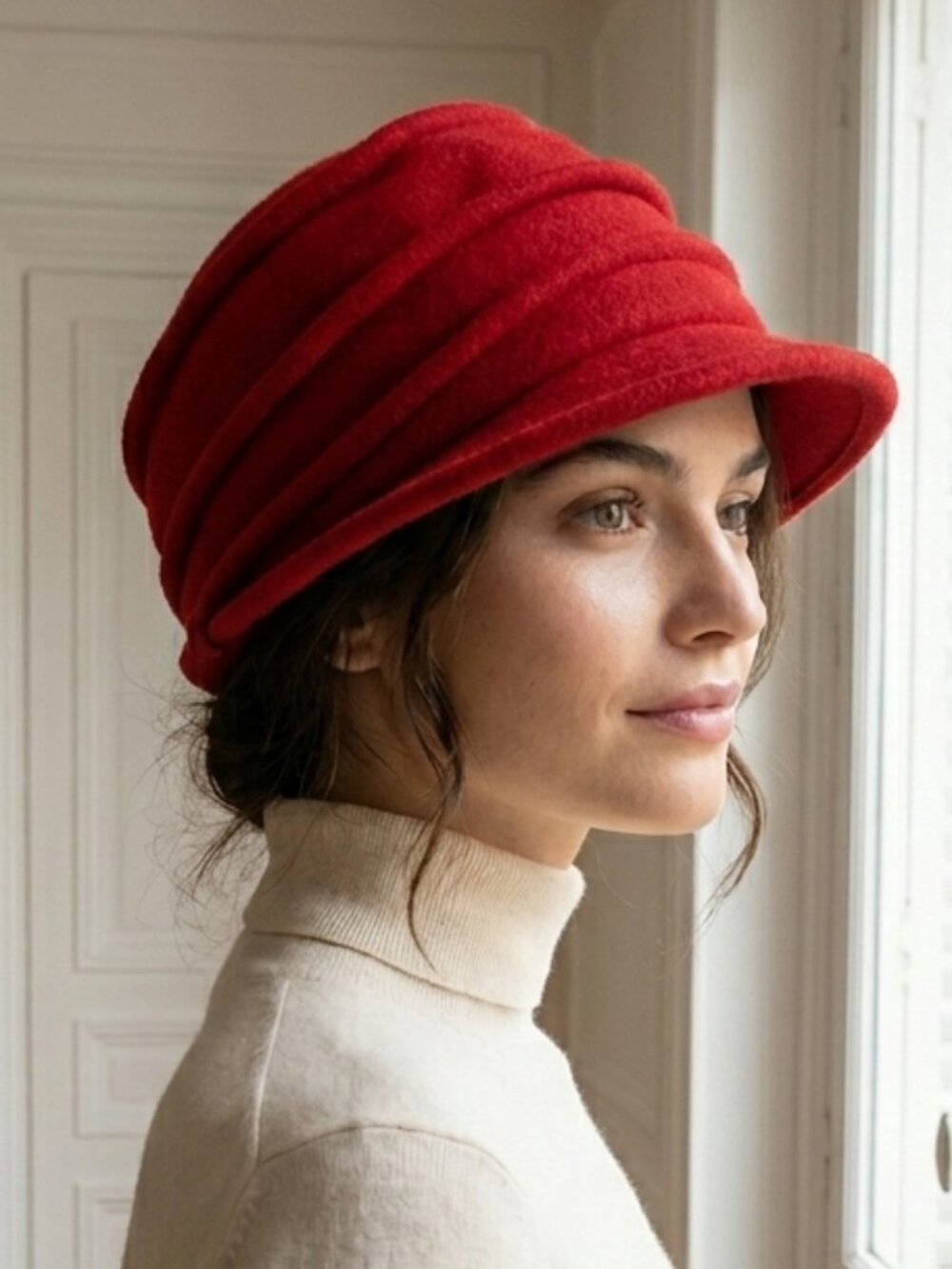 Raceu Red 100% Wool Chic Hat One Size - Elegant Wide Brim